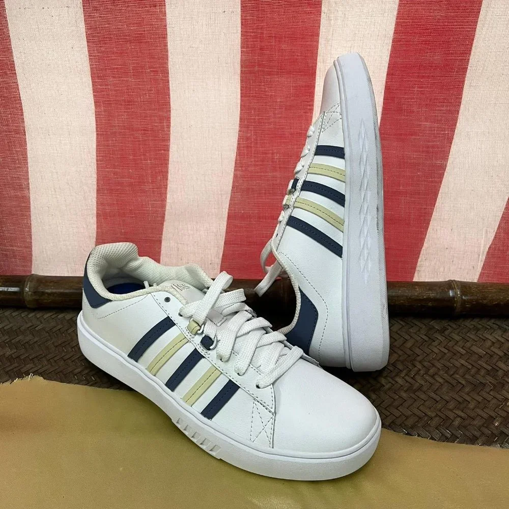 NWB K-Swiss Pershing court cmf Shoes Sz 10 sneakers stripe white sample - Picture 1 of 5
